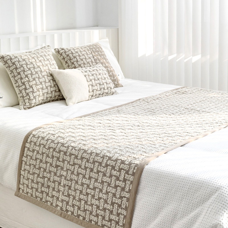 『 Flower Brick』 Modern Light Luxury Model Room Bed Flag Cream Khaki Homestay Soft Furnishing Bed End Towel Bed Pillow Cushion