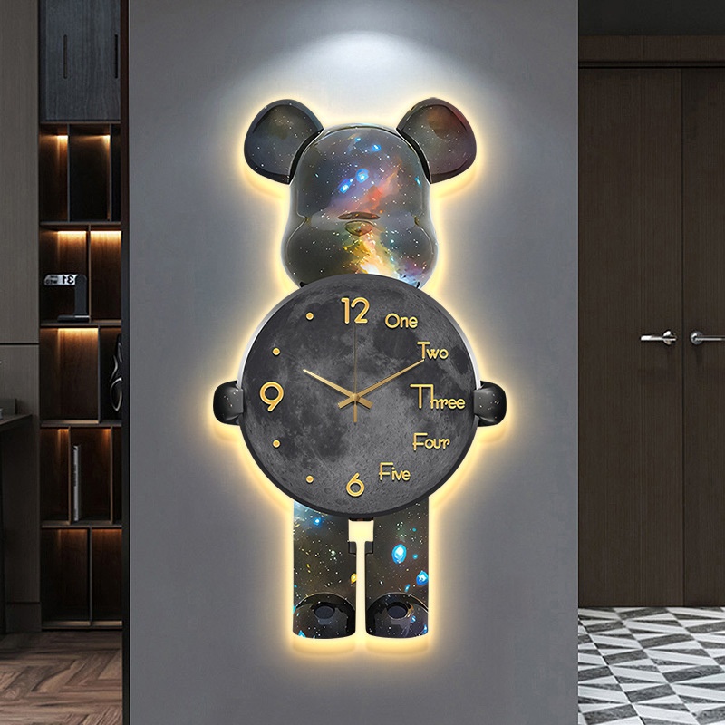 Violent Bear Clock Wall Clock Living Room Internet Celebrity Modern Simple Atmosphere High-end Creative Clock Wall Lamp