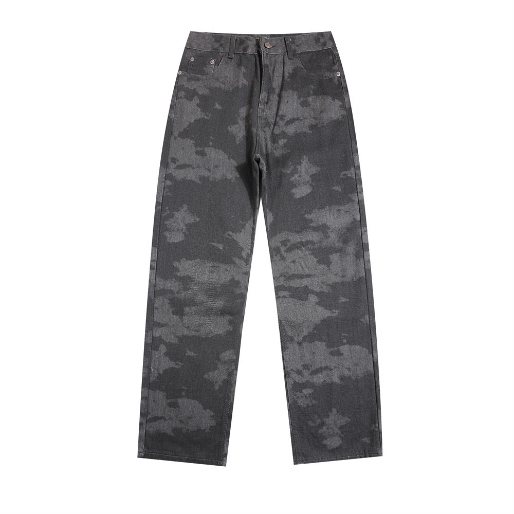 Camouflage Denim Trousers Men's High Street European And American Style Outdoor Sports Casual Camouflage Pants Loose Straight Pants