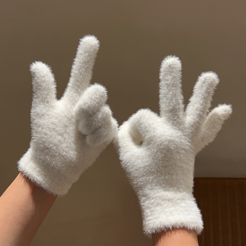 Imitation Rabbit Fur Plush Gloves Women's Winter Plus Velvet Cycling To Keep Warm And Cute Split Fingers To Prevent Cold Students - 2