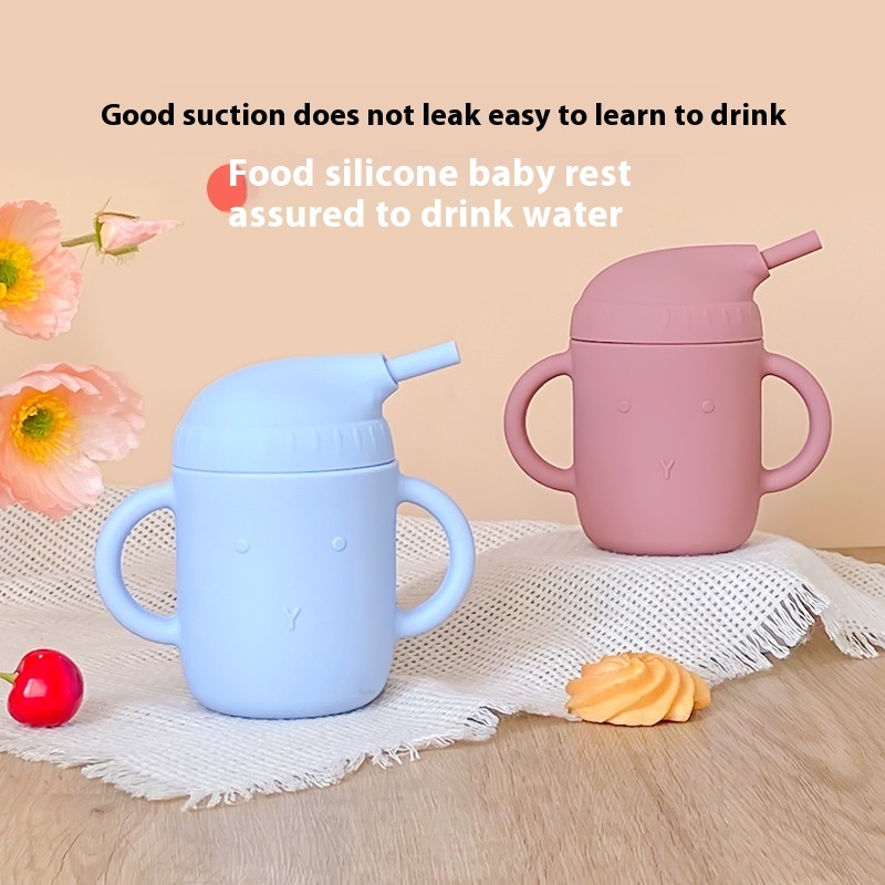 Baby-specific Anti-fall Silicone Training Drinking Cup With Double Ears For Milk Drinking Water And Anti-choking Children's Straw Cup