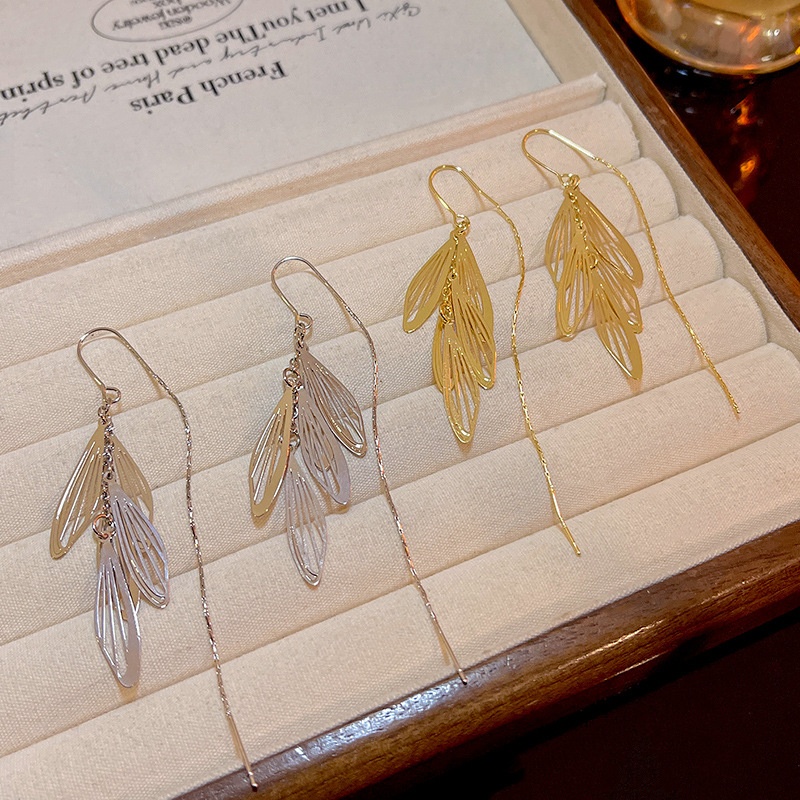 Long Wings Tassel Earrings Women's Autumn And Winter Niche Design Elegant Earrings Style Face Small Earrings