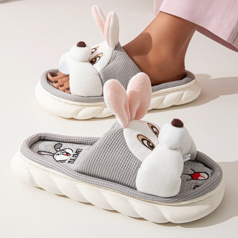 Spring And Summer Linen Slippers Cute Cartoon Rabbit Couple Indoor Home Non-slip Soft Bottom Slippers