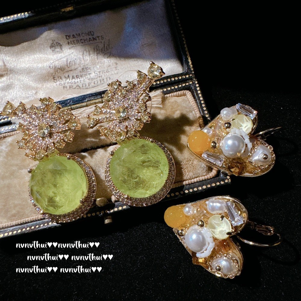 Brilliant Star Mount Palago Emerald Earrings Sotheby's Plated 18K Golden Chalcedony Love Pearl Earrings