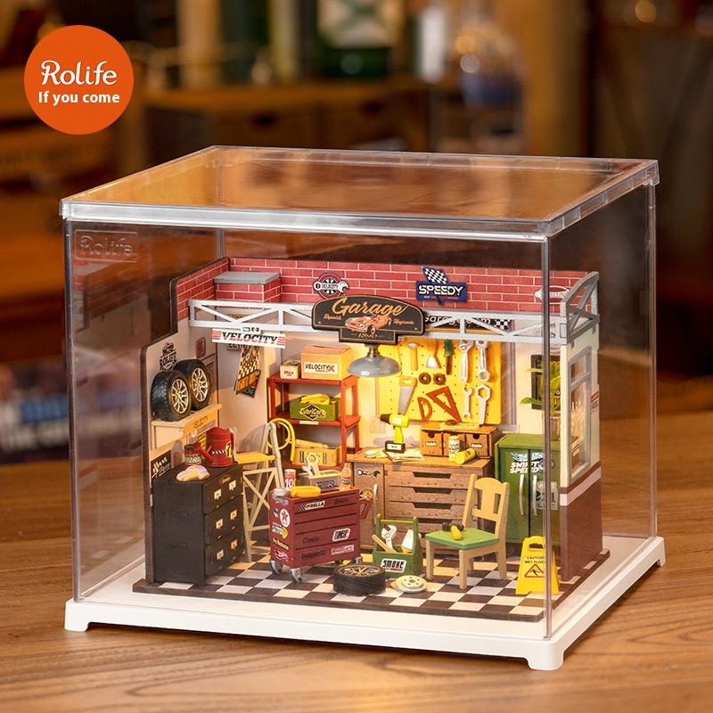 Rolife Dream Car Repair Room DIYSmall House Handmade Model Small House Miniature Scene Building Block Toy
