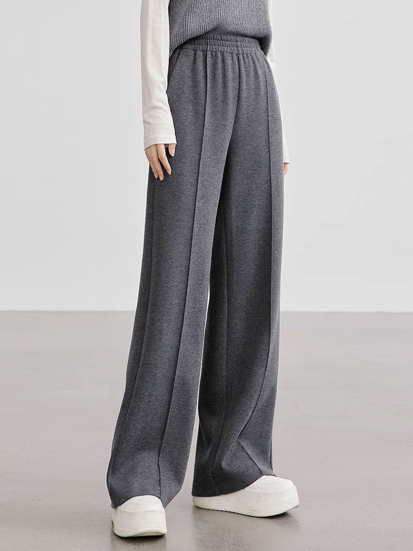 Gray Casual Pants Thick Straight Wide-leg Pants