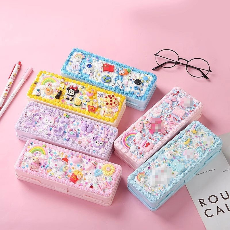 Double-layer Pencil Case Children's Cream Glue Handmade DIYPencil Case Material Package Primary School Student Birthday Gift