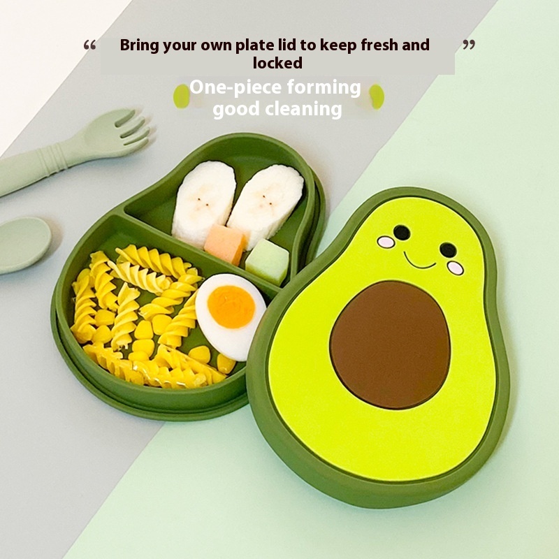 Avocado Baby Food Bowl Integrated Large Suction Cup Silicone Meal Tray Food Grade Baby Food Tableware Silicone Bowl