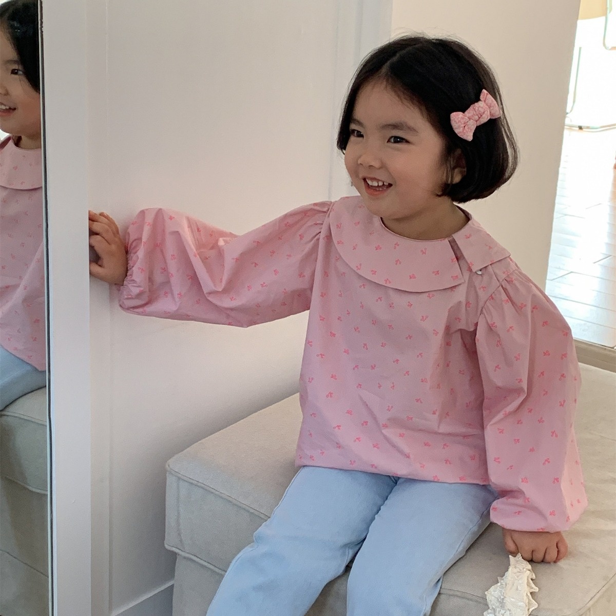 Laibaobao Spring Hot Style Lotus Leaf Lapel Korean Style Cute Western Lotus Leaf Lace Baby Shirt