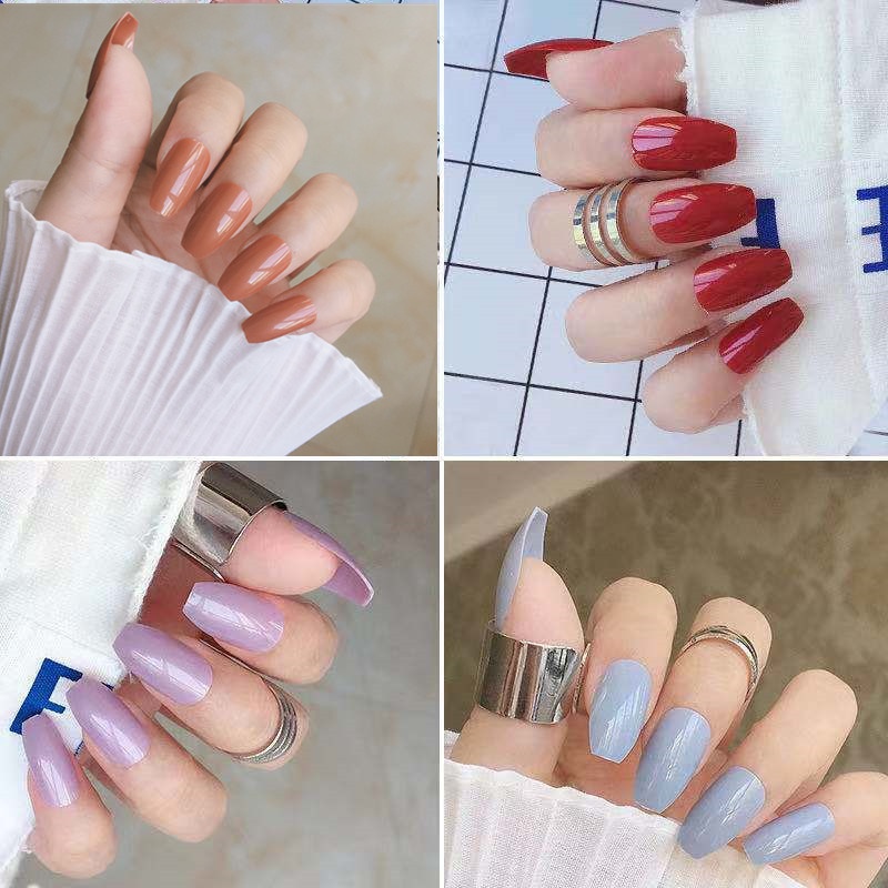 24 Pieces Of Pure Color False Nail Stickers In ABox,Ballet Nails,Simple Nail Pieces,Press On Nails