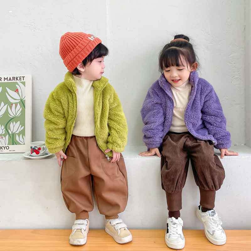Children's Autumn And Winter Stand-up Collar Plush Coat For Girls,Plush Warm Cotton-padded Coat For Boys,Thick And Comfortable Cotton-padded Jacket Tops