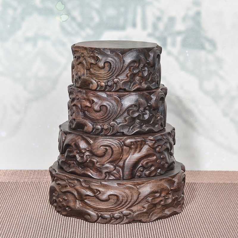 The Shopkeeper Recommends The Round Rosewood Ebony Black Catalpa Water Wave Stone Guanyin Base