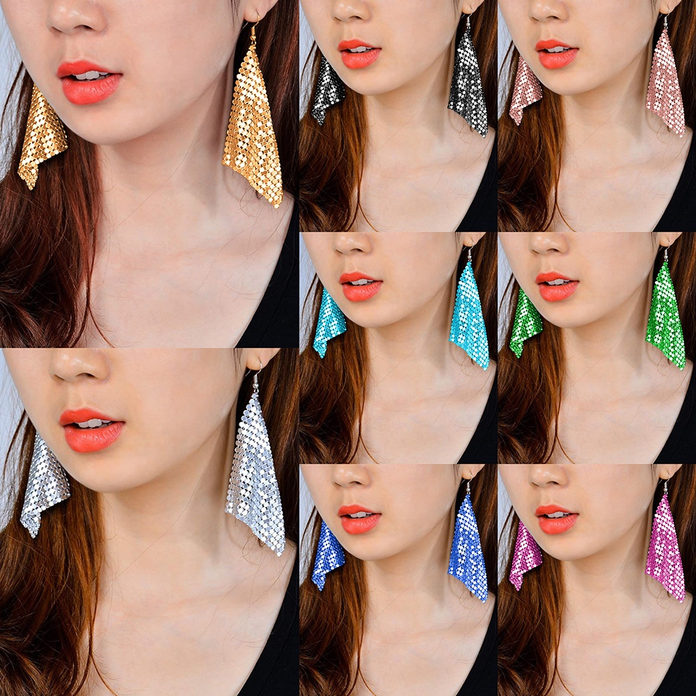 European And American Fashion Accessories All-match Geometric Square Metal Sequin Earringsy Personality Diamond Long Earrings