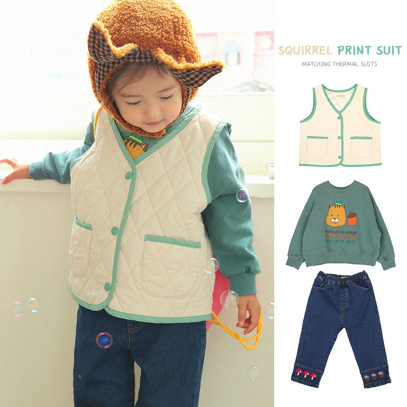 In Stock!AMGirls Cotton Vest Korean Version Baby Warm Vest Autumn And Winter Children's Thick Outer Wear Vest