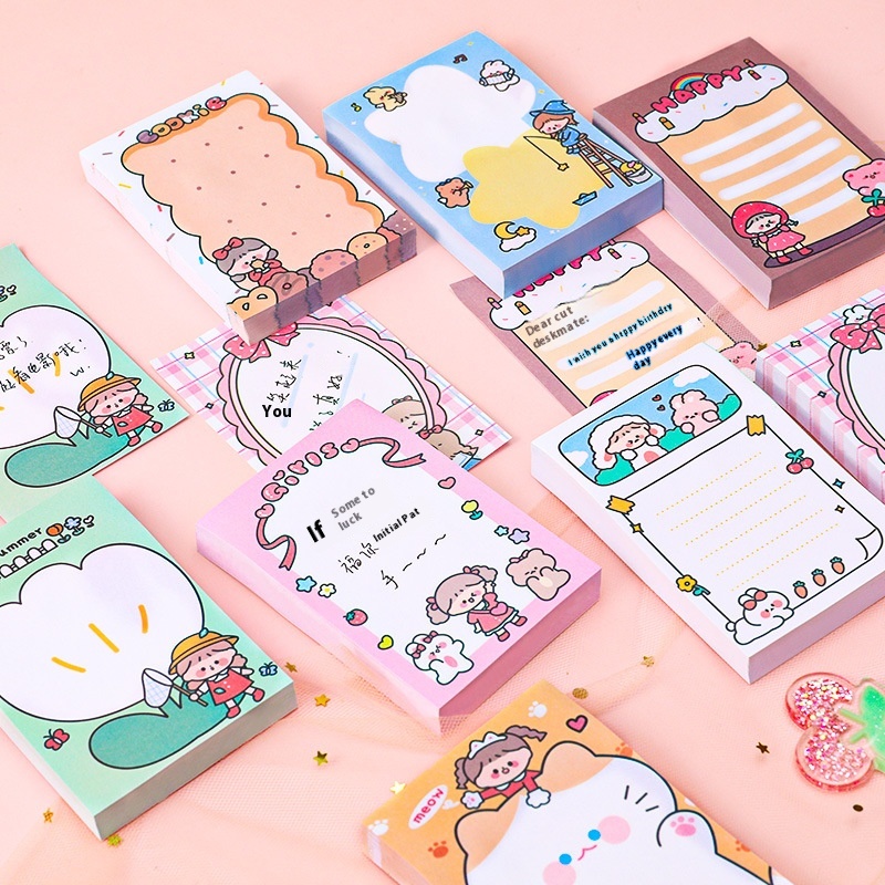 Cartoon Doodle Girl Sticky Note Girly Heart Memo Note Book Student Notes NTimes Takeaway Note Paper
