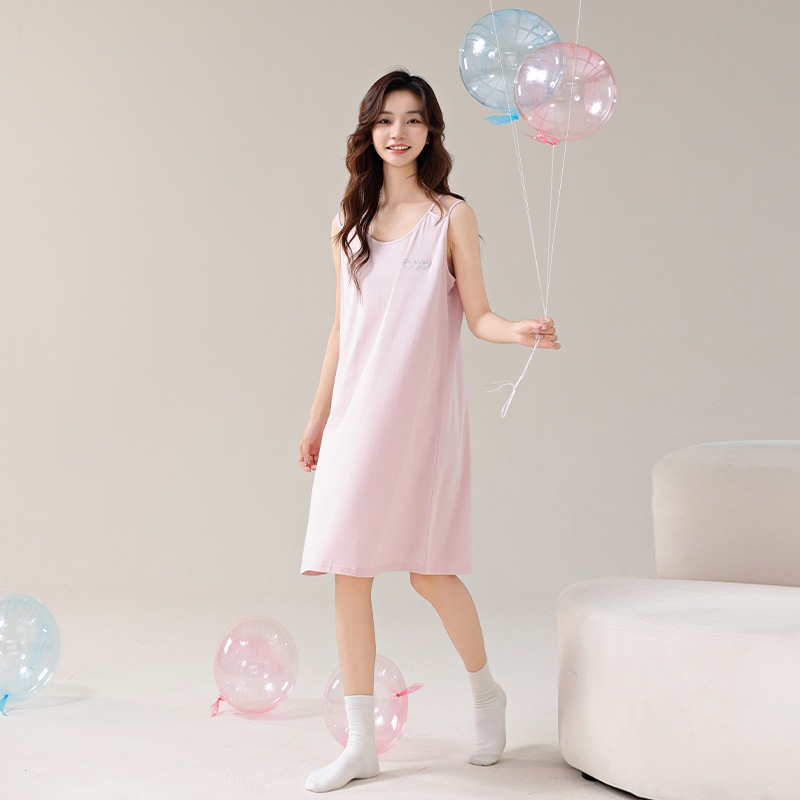 Women's Suspender Nightdress Summer Pure Cotton7 AAntibacterial Simple Thin Style Can Be Worn Outside Pajamas Home Clothes