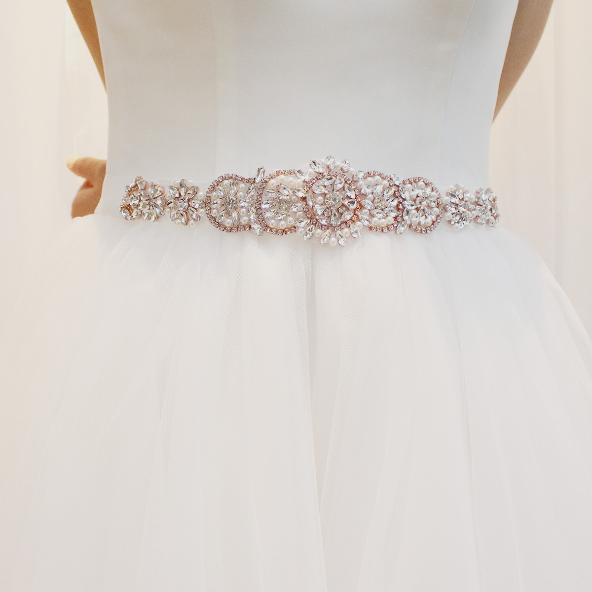 Y011 European And American High-end Round Flower Belt Pearl Bride Waist Belt Gold Shiny Rhinestone Wedding Dress Waist Belt
