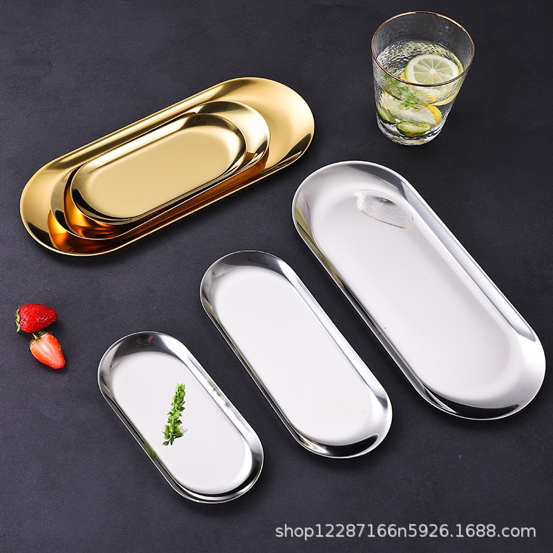 Oval Plate Stainless Steel Tray Gold Nordic Metal Storage Tray Towel Tray Snack Tray Candle Aromatherapy Tray - 3