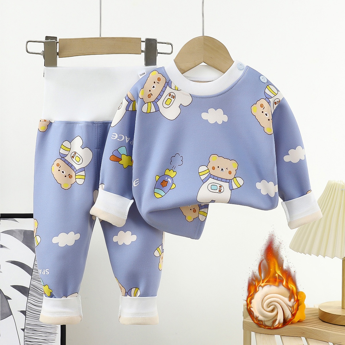 Children's Plush Warm Suit Infant Thick High Waist Pants Underwear Boys And Girls Baby Milk Silk Autumn And Winter Pajamas
