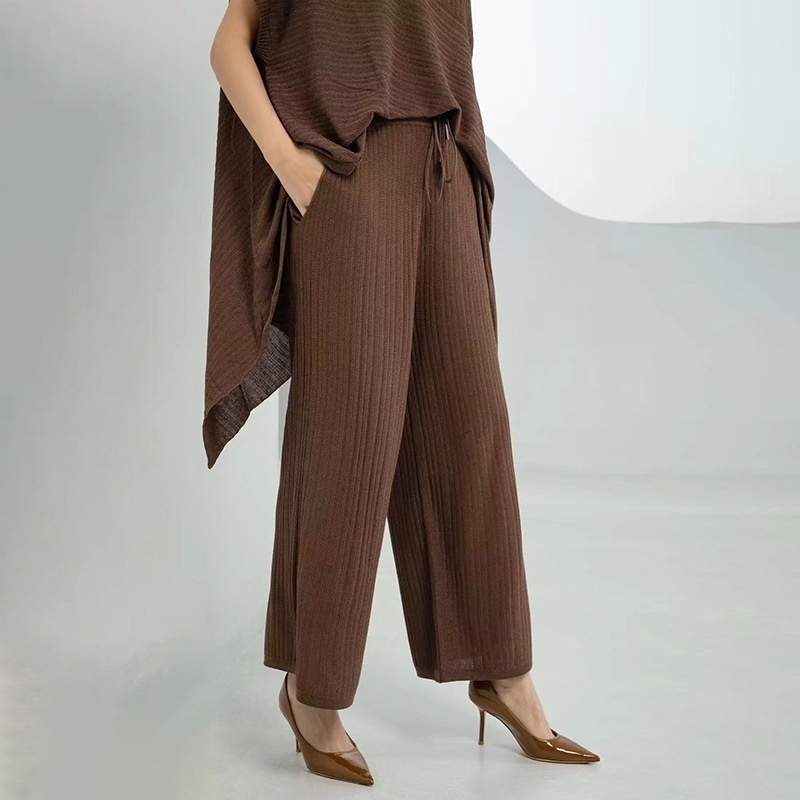 Spring,Summer And Autumn Large Size Women's Knitted Wide-leg Pants Loose Drape Slim Straight Casual Pants Women's Nine Points