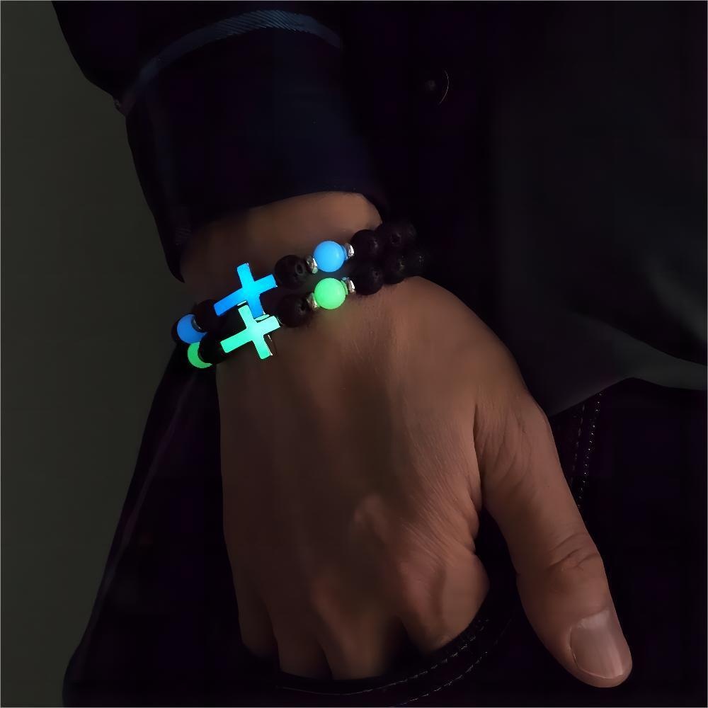 Summer Ran Volcanic Stone Luminous Vintage Bracelet Multi-color Luminous Cross Beads Bracelet Bracelet