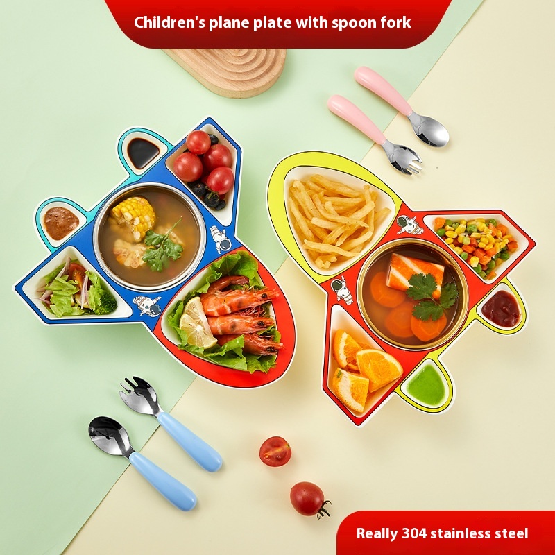 Children's Meal Tray304 Stainless Steel High Value Fast Food Tray Kindergarten Baby Food Partition Tray Airplane Plate