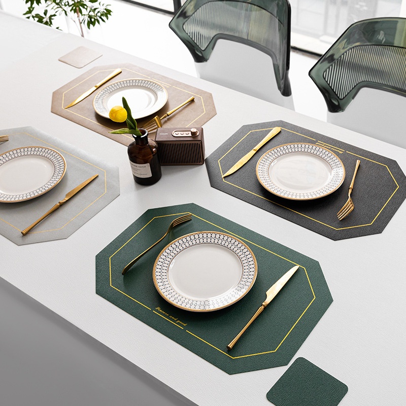 Nordic Gold Stamping Pu Leather Placemat Waterproof And Oil-proof Home Placemat Coaster Diamond PVCWestern Placemat Tablecloth Table Mat