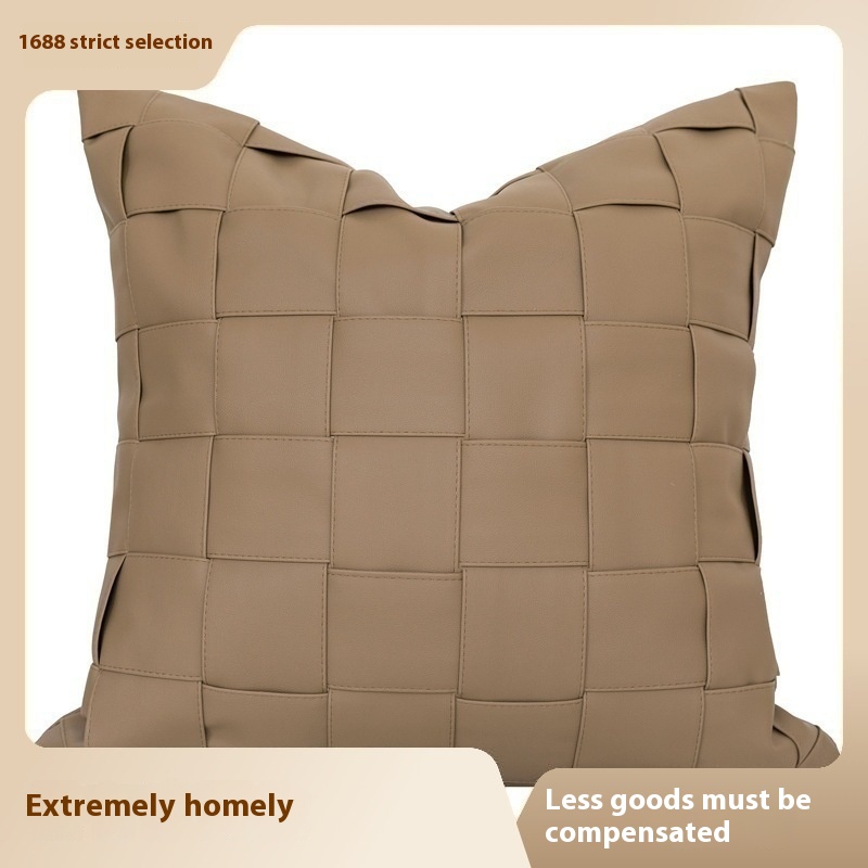 Modern Soft Furnishings Home Museum Cushions Hand-woven Leather Pressed Line Pillow Light Brown Tatami Sofa Cushion Cover