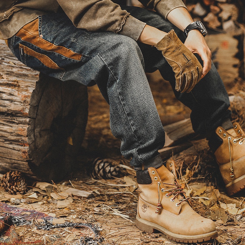 American Heavyweight Retro Winter Jeans Men's Loose Straight Old Washedy Plus Velvet Casual Long Pants Men