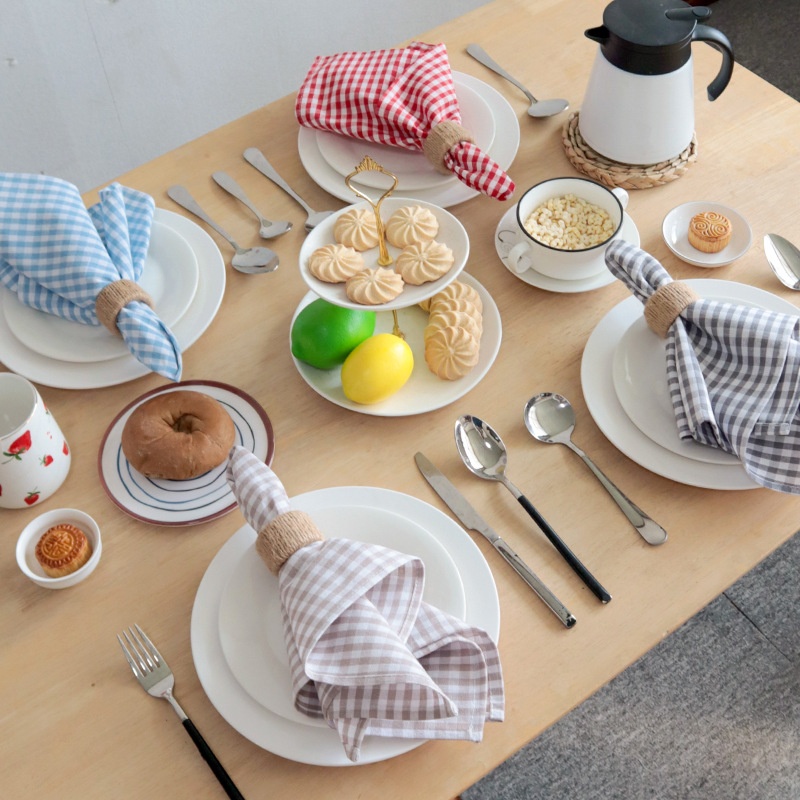 Fabric Napkin Kitchen Towel Household Plaid Napkin Cotton Square Napkin Cloth Tea Towel