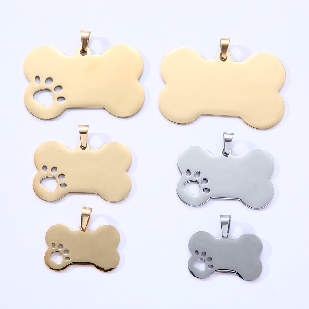 Stainless Steel Hollow Bone Dog Tag Pendant Metal Pet Collar Pendant Gift Laser Lettering