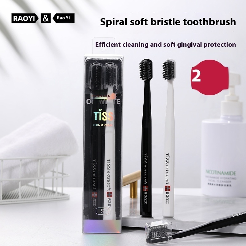 RAOYIBlack And White Couple Toothbrush2 Pieces Spiral Wire Adult Household Ultra-fine Soft Bristle Toothbrush OEM