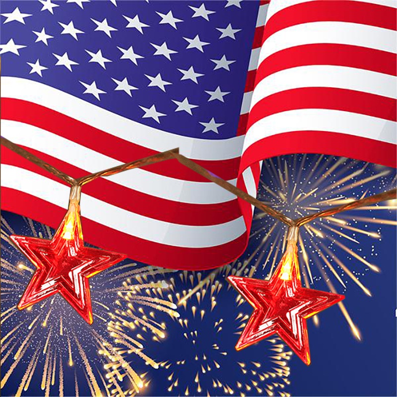 Red,White And Blue Five-pointed Star Decorative Lights American National Day Led Lights American Independence Day Light String