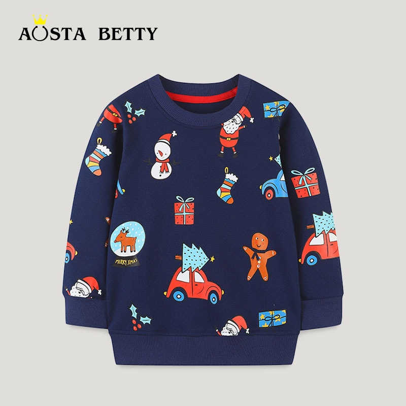 23 European And American Style Children's Clothing Sweatshirt Autumn Arrival Boy's Long-sleeved Bottoming Shirt Cartoon Round Neck Christmas Children's Sweatshirt