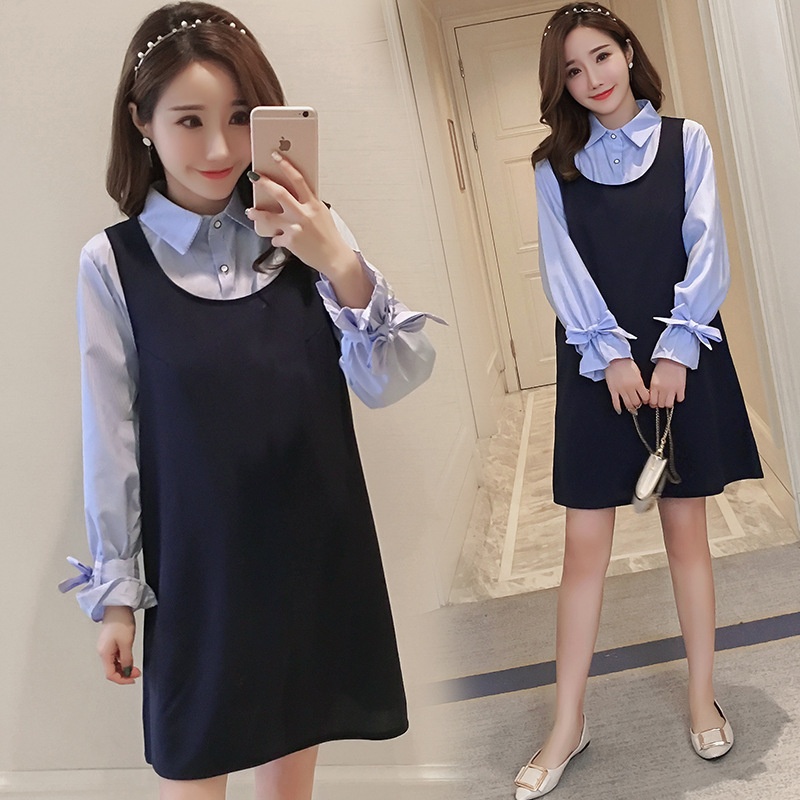 Pregnant Women's Spring Suspender Skirt Two-piece Set,y Mom's Fashionable Work Wear, Professional Wear, Spring And Autumn Mid-length A-line Dress