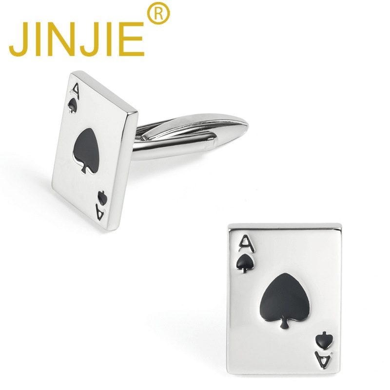 High-grade Spade APlaying Card Shape Paint Electroplating Metal Cufflinks Foreign Trade Men's French Cufflinks