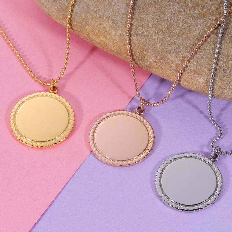 Foreign Trade Mirror Stainless Steel Geometric Lace Necklace Pendant Round Smooth Laser Necklace