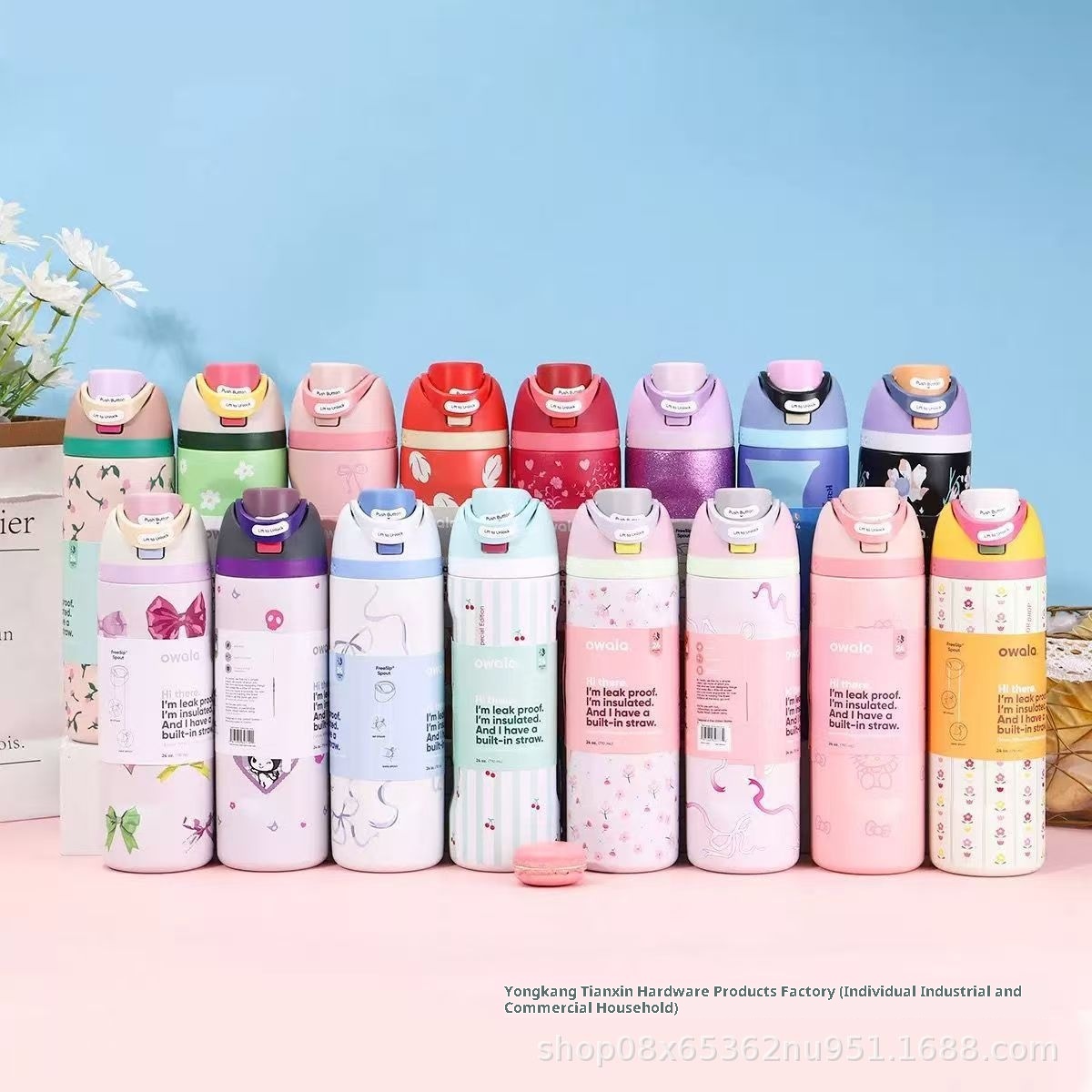 24/30oz Fruit Cup Owala Thermos Cup Outdoor Portable Sports Water Bottle Satchel Straw Bouncing Cup