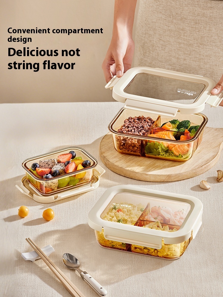 ⇔Glass Lunch Box For Office Workers, Microwave Oven Heating Bowl, Lunch Box, Crisper Lunch Box With Lid, Divisible