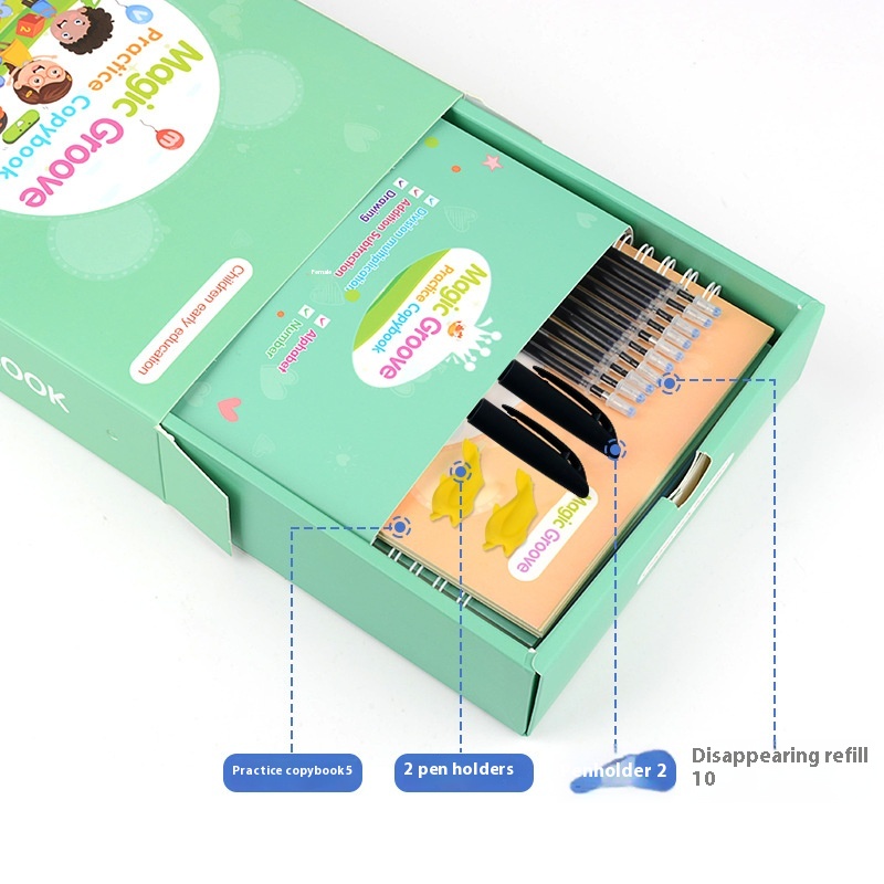 Version Of E-commerce Full English Children's Hard Pen Groove Copybook Practice Stickers Magic Copybook Gift Box