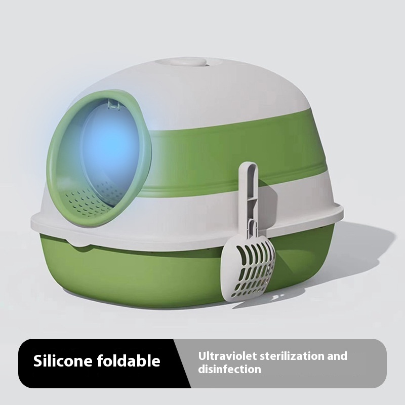 Soft Plastic Foldable Cat Litter Box, Fully Enclosed, Odor-proof And Splash-proof Cat Litter Box With U V Rays, Large Cat Toilet