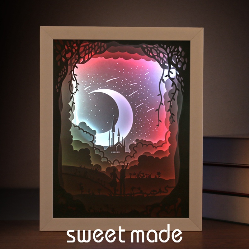 Light And Shadow Paper-cut Lamp Moonlight Lover Creative Personal Company Event Gift Lamp One Piece3d Three-dimensional Paper Sculpture Lamp