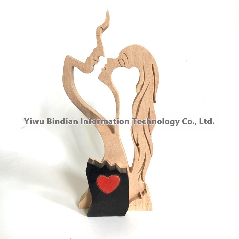 Eternal Love Couple Wooden Statue Ornaments Simple Wooden Lovers Kissing Crafts Decoration Room Decoration