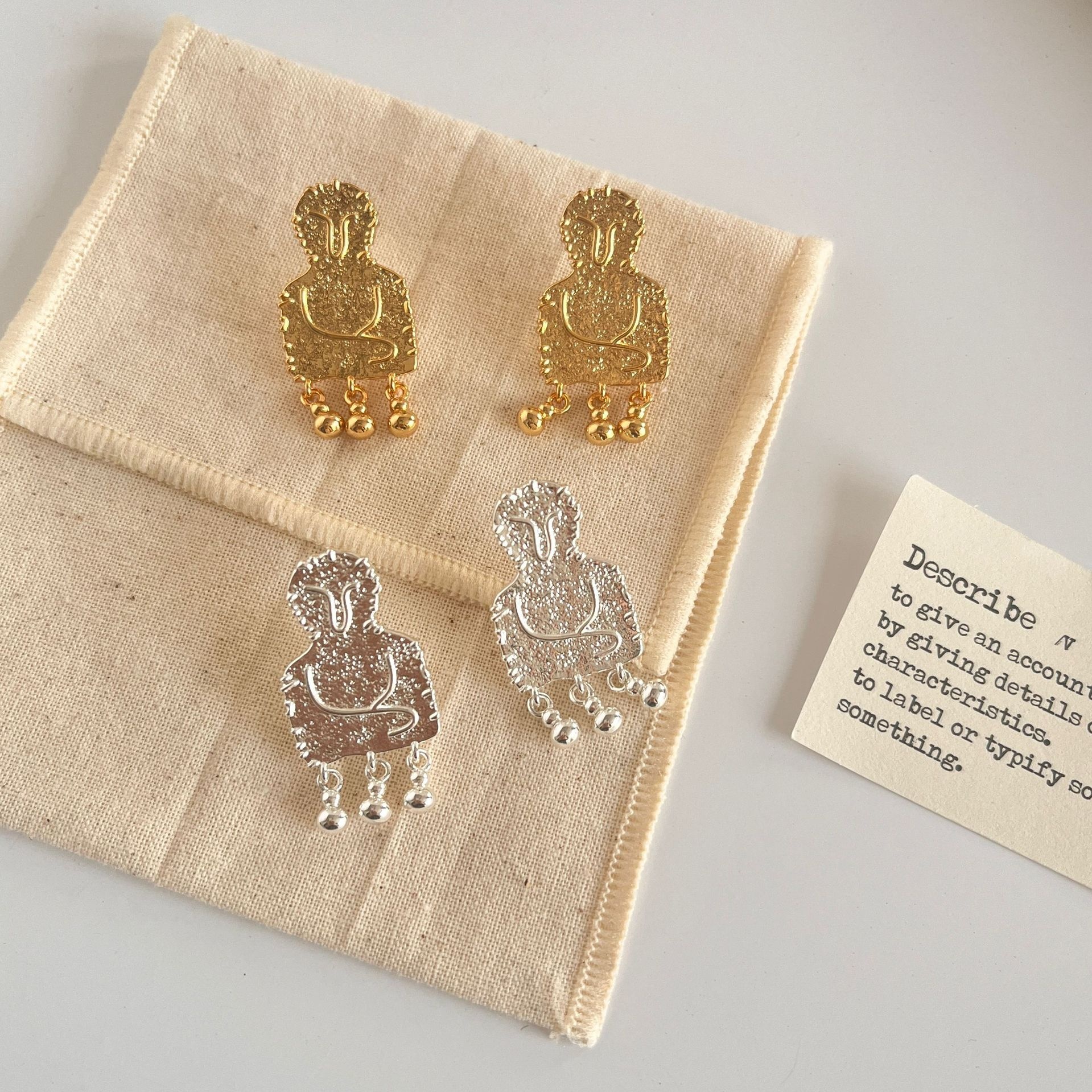 Ouyang Nana With Meditation Pendant Earrings Female S925 Silver Needle Niche Designer Advanced Sense Fun Earrings