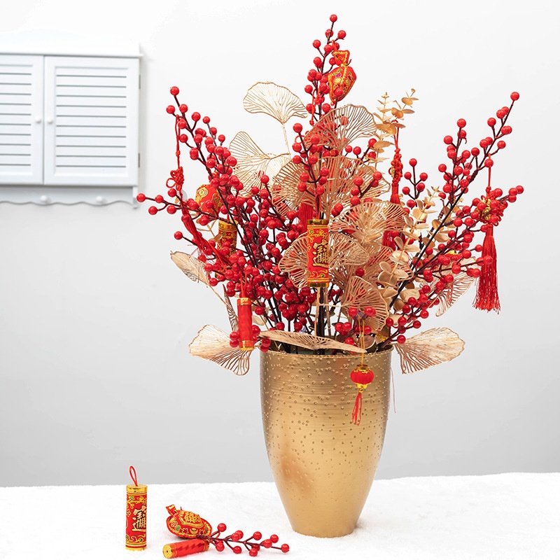 Year Simulation Winter Youth Night Flower Pot Blessing Bucket Fortune Fruit Artificial Flower Simulation Flower Accessories Decoration Living Room Decoration