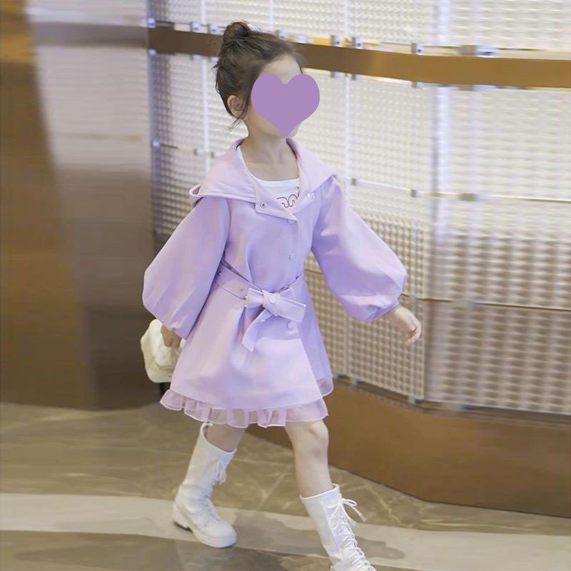 Girls Autumn Windbreaker Style Girls Children Spring And Autumn Fashionable Medium And Long Hooded Loose Tops