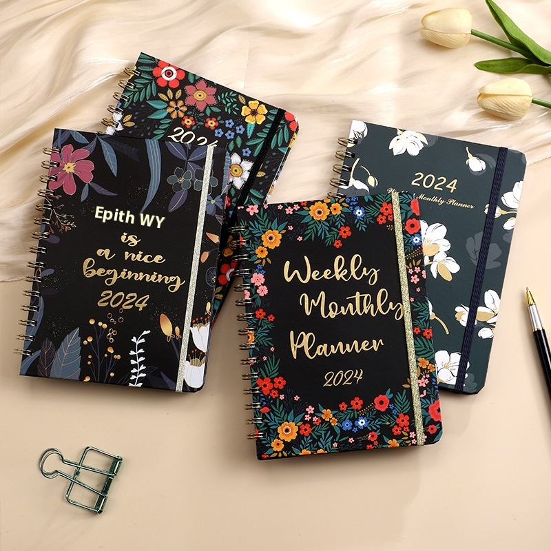 PLANNERCoil Notebook Spiral Weekly Planner Flower Schedule English Diary