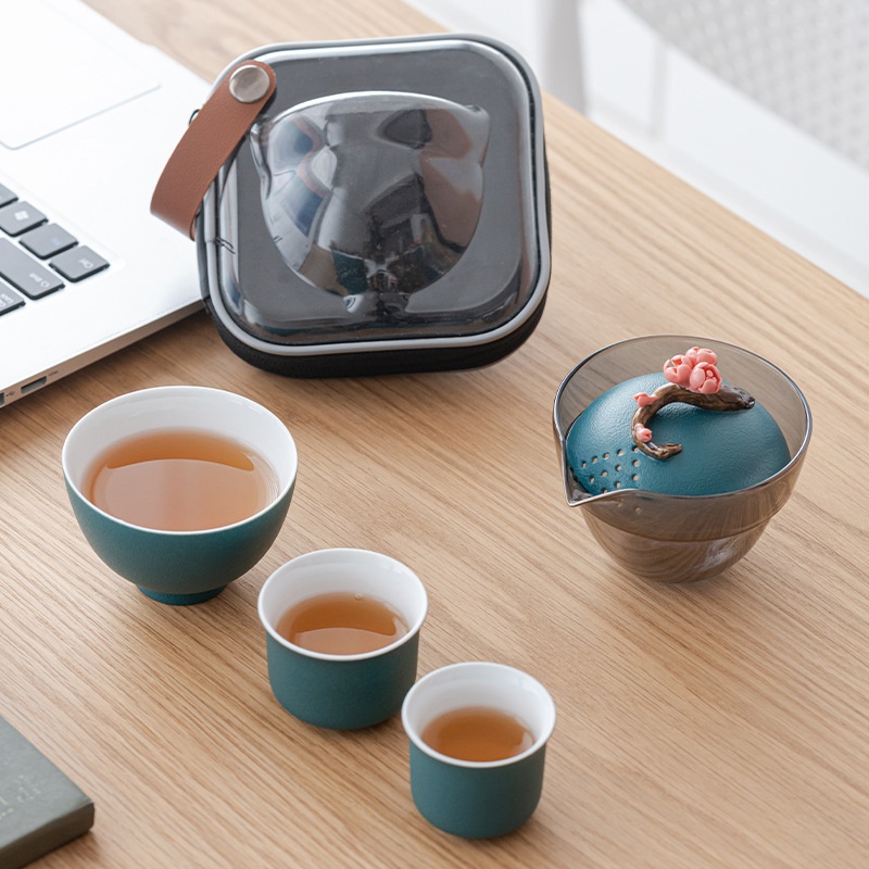 Xiaohongshu Women's Travel Tea Set Quick Cup Outdoor Portable Tea Set One Pot Two Cups