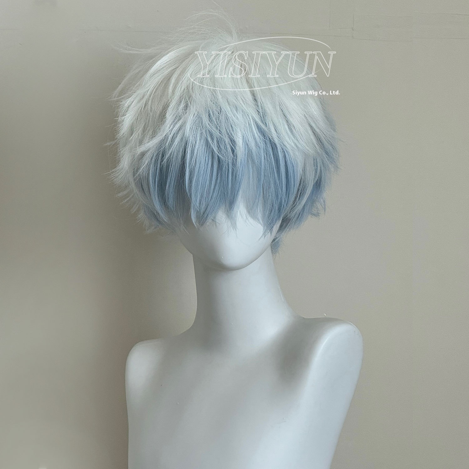 Silver Soul Bantian Silver COS Wig White Blue Gradient Anti-warped Rose Inner Net Top