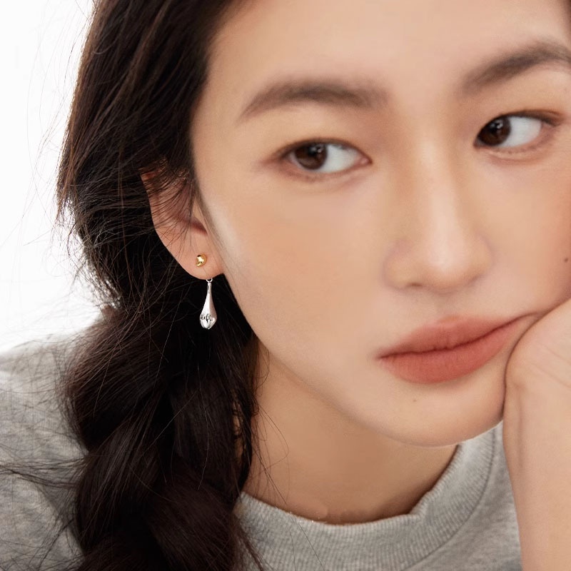 Minimalist Two-color Original Water Drop Earrings High-end Sense Simple Cold Style Gold And Silver Two-color Earrings Tassel Earrings For Women - 4